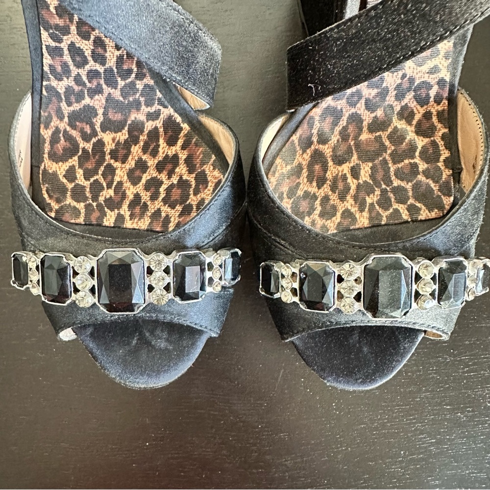 Betsey Johnson Black Satin Wedge Platform Sandals - Picture 6 of 7
